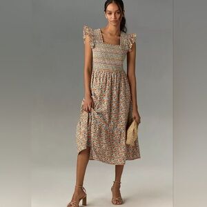 English Factory Orange and blue Floral Midi Dress